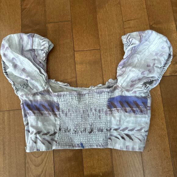 Aritzia Wilfred wander linen puff-sleeve crop top size small - Picture 9 of 9